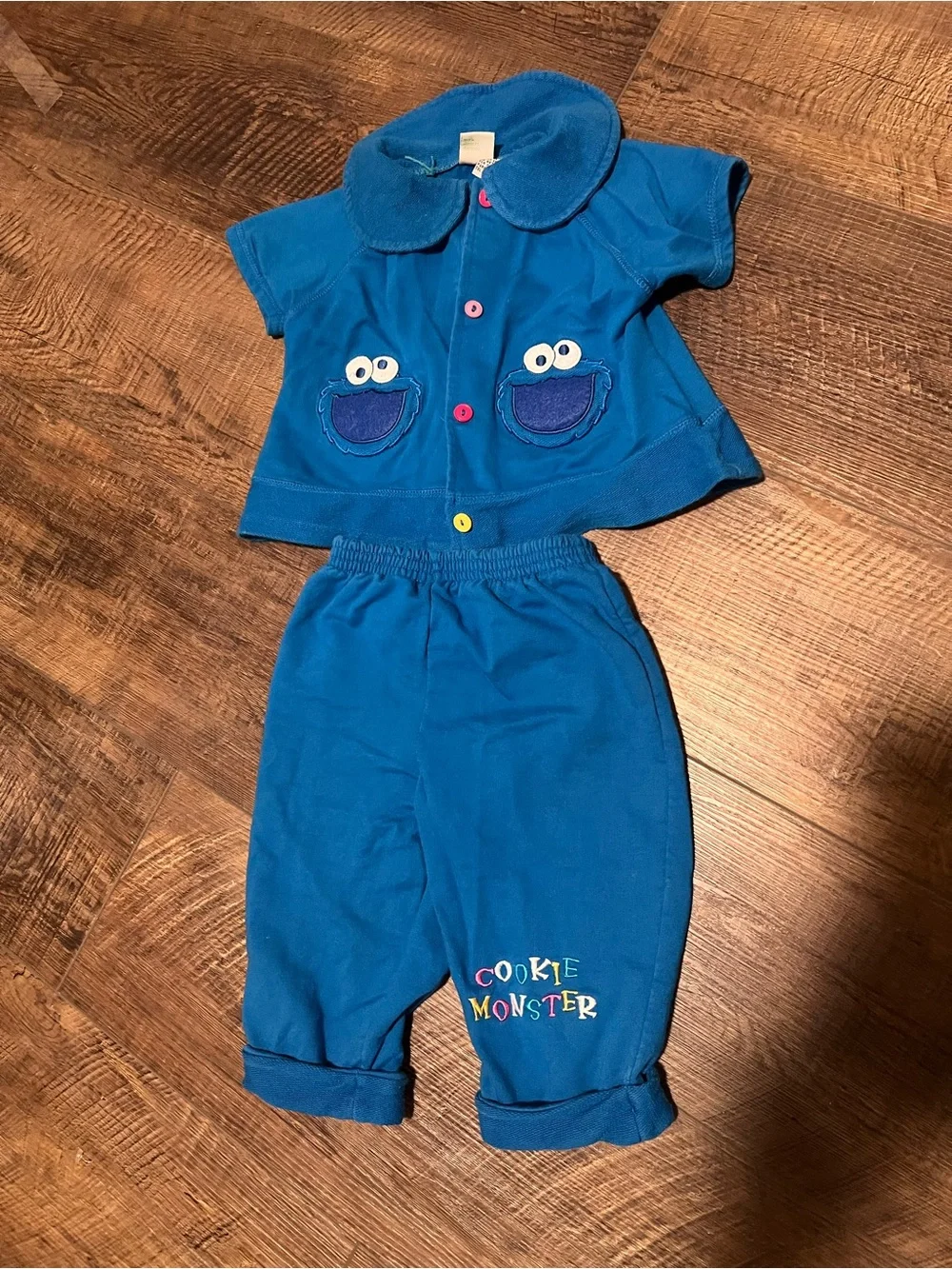 Vintage Sesame Street Cookie Monster Royal Blue Short Sleeve Set